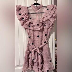 Pink Ruffled Romper with Black Polka Dots